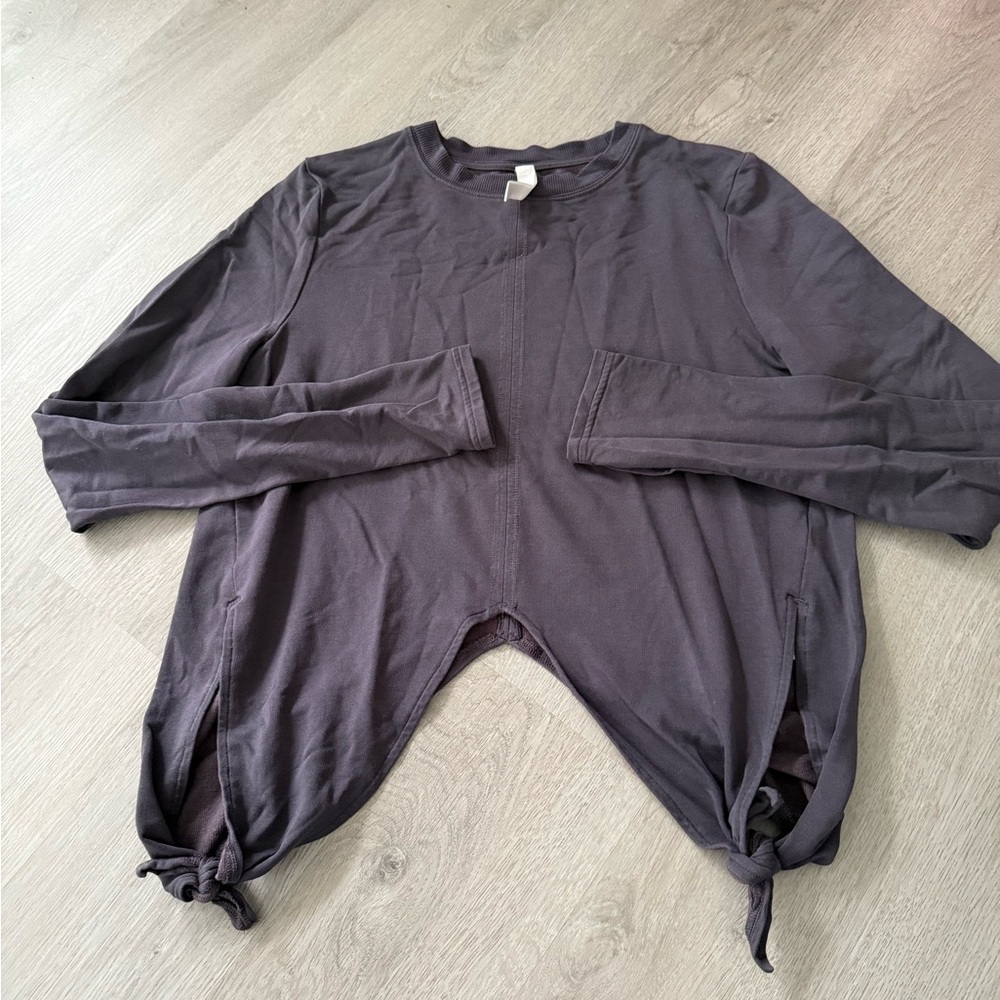 Dark Gray Long Sleeve Top with Tied Hem